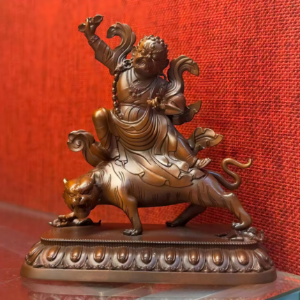 Wrathful Padmasambhava Riding Tiger Bronze Statue