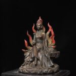 Large-Scale Antique Polychrome Bronze Seated Statue of Nine-Tailed Fox Immortal Goddess - Image 3