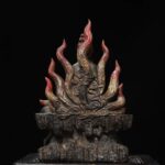 Large-Scale Antique Polychrome Bronze Seated Statue of Nine-Tailed Fox Immortal Goddess - Image 4