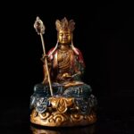 Ancient Craft Painted Gilded Bronze Seated Ksitigarbha (Ksitigarbharaja) Bodhisattva Statue