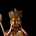 Ancient Craft Painted Gilded Bronze Seated Ksitigarbha (Ksitigarbharaja) Bodhisattva Statue - Image 2