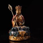 Ancient Craft Painted Gilded Bronze Seated Ksitigarbha (Ksitigarbharaja) Bodhisattva Statue - Image 3