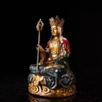 Ancient Craft Painted Gilded Bronze Seated Ksitigarbha (Ksitigarbharaja) Bodhisattva Statue - Image 4