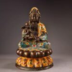 Avalokiteśvara Bodhisattva, Child-Giving Kwan-yin with Cloisonné Enamel Decoration, Seated on Double-Tiered Lotus Pedestal