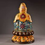 Avalokiteśvara Bodhisattva, Child-Giving Kwan-yin with Cloisonné Enamel Decoration, Seated on Double-Tiered Lotus Pedestal - Image 5