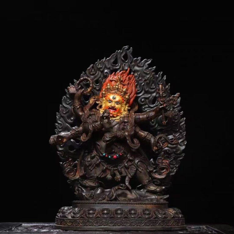 antiqued bronze Six-Armed Mahakala statue, Dharma Protector