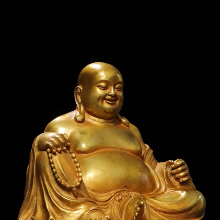 Relaxed Seated Maitreya Sculpture, fully bronze gilded