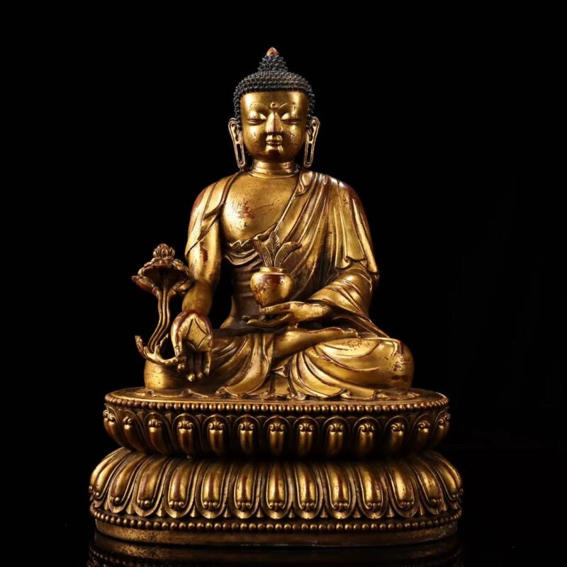 Sotheby’s Benchmark Antique Medicine Buddha Sculpture, Ming-Qing Sino-Tibetan Buddhist Art Gilded Bronze Collectible