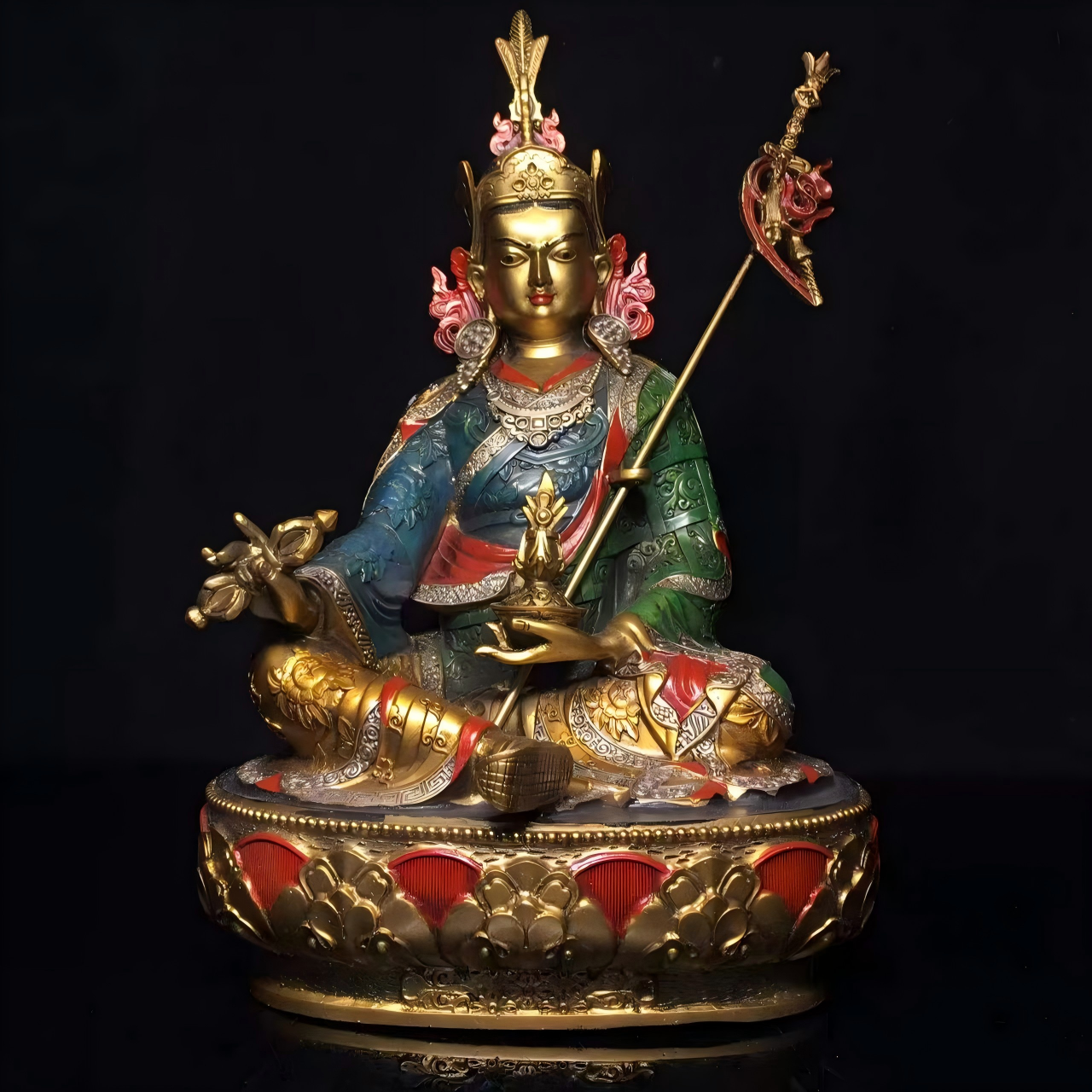 Padmasambhava1 Gilded Painted Bronze Padmasambhava (Guru Rinpoche) Statue - Image 1