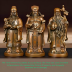 The Sanxing bronze statue set presented in a premium gift box, ideal for weddings, birthdays, or housewarmings