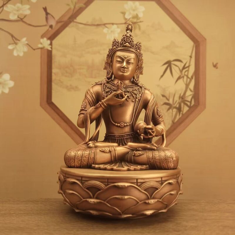 Bronze Seated Vajrasattva Statue in Authentic Zanabazar Style, Holding Vajra & Bell on Double Upturned Lotus Base