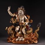 Silver gold gilded polychrome bronze White Jambhala riding dragon