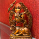 Bronze Yab-Yum Yamantaka (Vajrabhairava Dharmaraja) Wrathful Deity Statue with Buffalo Base & Flaming Mandorla - Image 3
