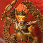 Bronze Yab-Yum Yamantaka (Vajrabhairava Dharmaraja) Wrathful Deity Statue with Buffalo Base & Flaming Mandorla - Image 4