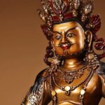 Tibetan Yellow Jambhala Bronze Statue with Gilding & Polychrome, Holding Mongoose & Jewel, Home Fortune Protection Ornament - Image 2