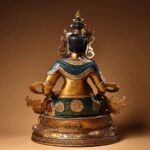 Tibetan Yellow Jambhala Bronze Statue with Gilding & Polychrome, Holding Mongoose & Jewel, Home Fortune Protection Ornament - Image 5