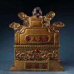 Barefoot Zhenwu deity sculpture with multiple antique inscriptions