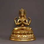 Sino-Tibetan gilt copper four-armed Avalokiteshvara/Kwan-yin statue