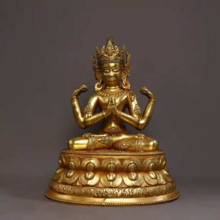 Sino-Tibetan gilt copper four-armed Avalokiteshvara/Kwan-yin statue