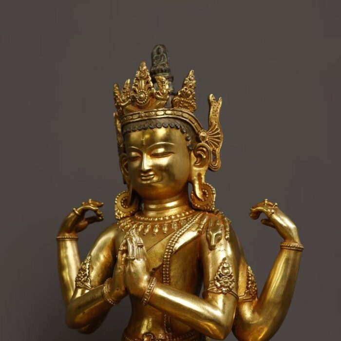 18-19C Imperial-Tibetan Four-Armed Avalokiteshvara Sino-Tibetan Buddhist syncretism study collectible