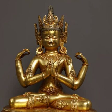 Double lotus base gilt Avalokiteshvara statue compassion icon for emotional healing wellness space