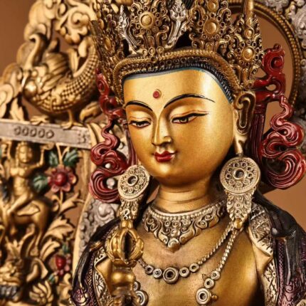Vajrasattva's gentle brows and benevolent eyes bring the deity vividly to life