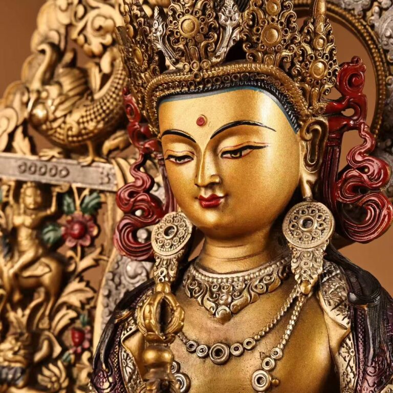 Vajrasattva's gentle brows and benevolent eyes bring the deity vividly to life