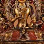 Secred bronze Vajrasattva statue, sits in formal full lotus posture atop lotus base