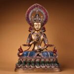 Non-Duality Wisdom-Compassion Vajrasattva Buddha Holding Vajra & Bell on Double Lotus Throne, Hand-Chiseled Gilded Collectible Grade Himalayan Art Statue