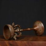 Archaistic Bronze Boshan Censer on Tall Bamboo Stem with Triple Dragon Brackets - Image 3