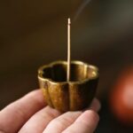 Vintage Mini Bronze Censer in Lotus Petal Form with Distressed Finish, Complete Incense Stick Set - Image 2
