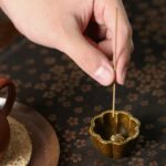 Vintage Mini Bronze Censer in Lotus Petal Form with Distressed Finish, Complete Incense Stick Set - Image 3