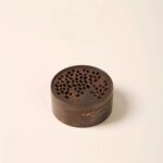 Archaic Bronze Tone Round Alloy Censer with Gold-Splashed, Painted Detailing & Pierced Leaf Lid