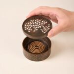 Archaic Bronze Tone Round Alloy Censer with Gold-Splashed, Painted Detailing & Pierced Leaf Lid - Image 2