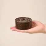 Archaic Bronze Tone Round Alloy Censer with Gold-Splashed, Painted Detailing & Pierced Leaf Lid - Image 4
